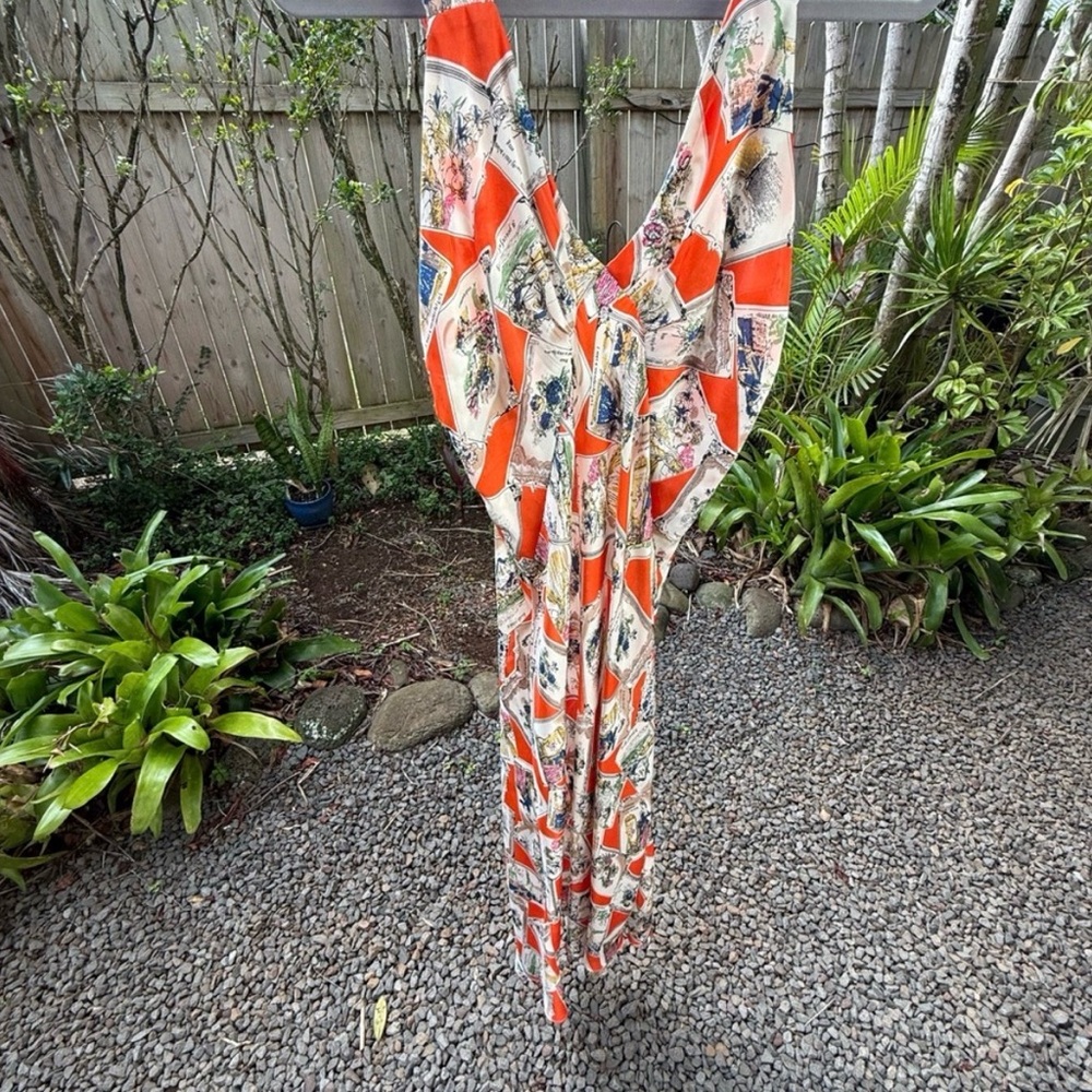 Tiny Human Boutique Orange Printed Silk Maxi Dress